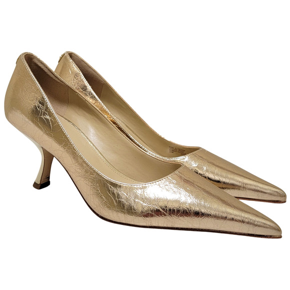 Michael Michael Kors Women Luna Mid Pump Heels Size US 8.5M Pale Gold Leather - Picture 2 of 5
